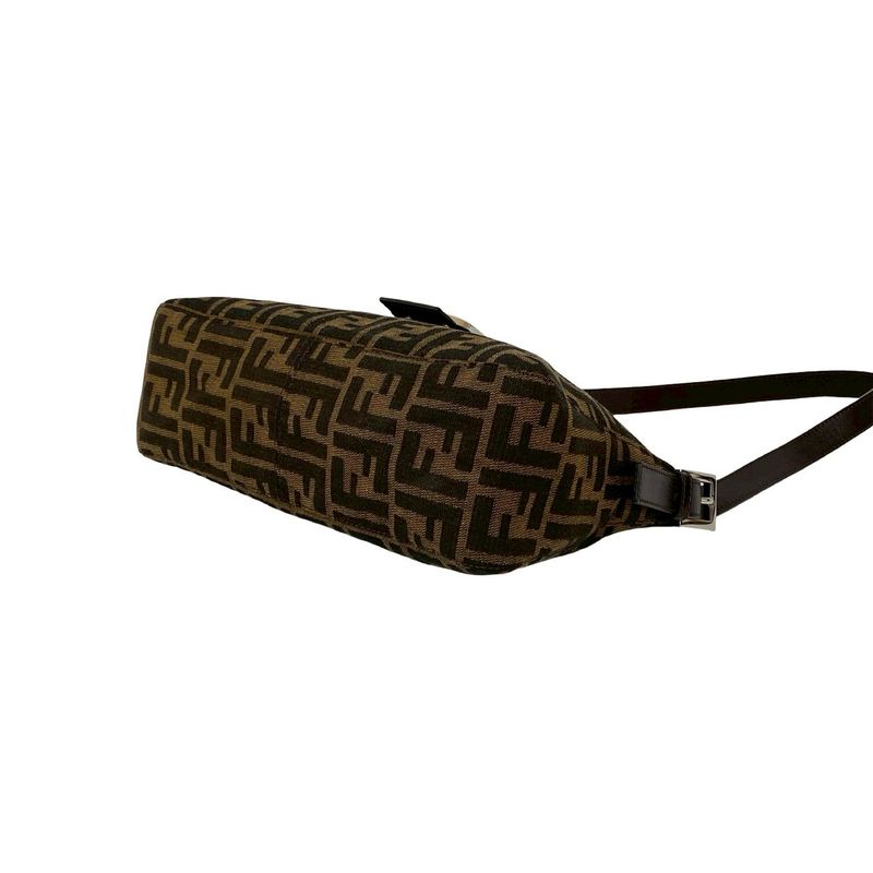 Fendi Zucca FF Pattern Canvas Leather Shoulder Bag Brown Black