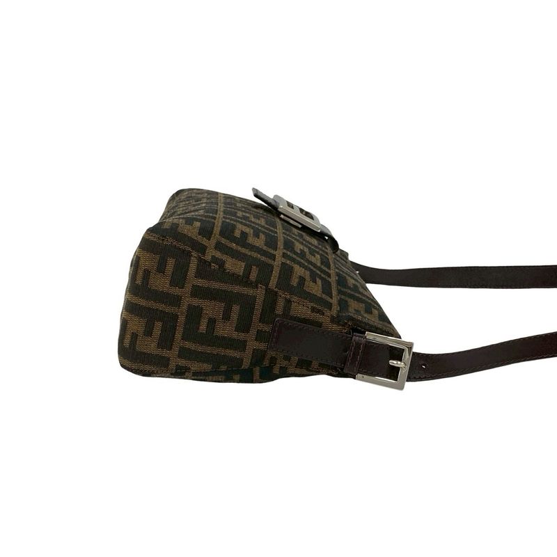Fendi Zucca FF Pattern Canvas Leather Shoulder Bag Brown Black