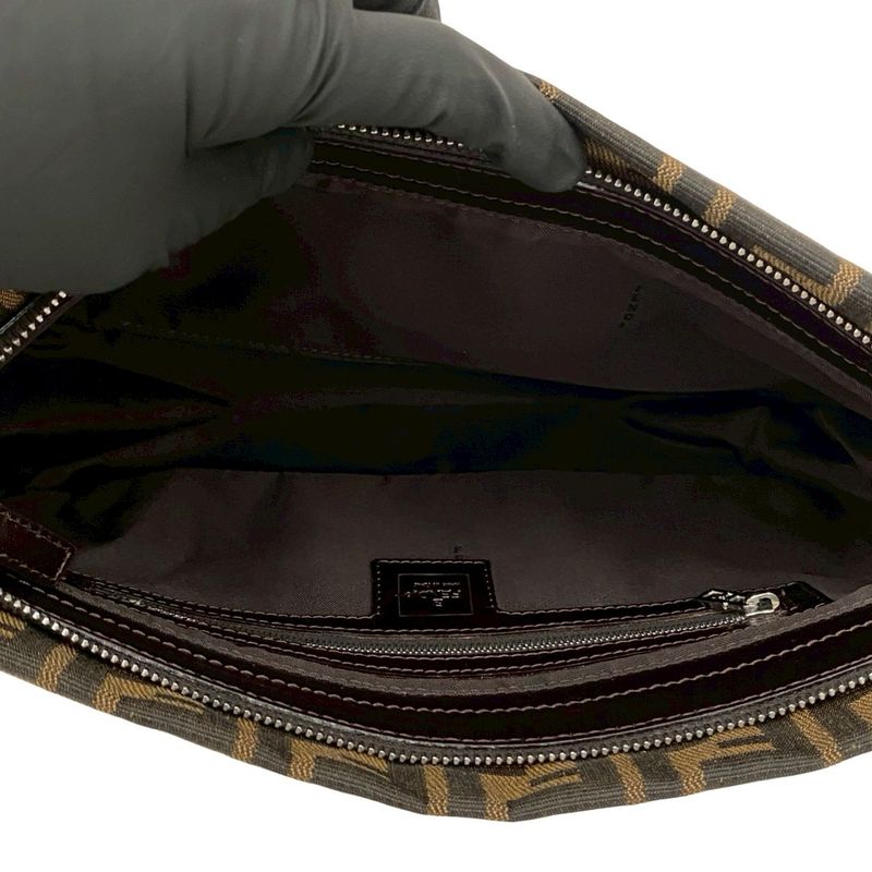 Fendi Zucca FF Pattern Canvas Leather Shoulder Bag Brown Black