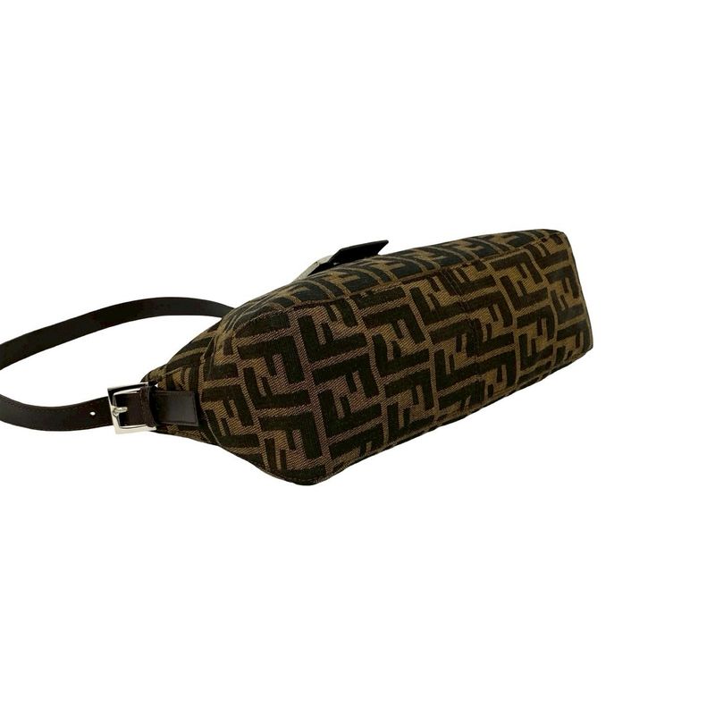 Fendi Zucca FF Pattern Canvas Leather Shoulder Bag Brown Black