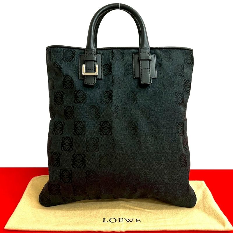 Loewe Anagram Logo All Over Pattern Canvas Leather Handbag Tote