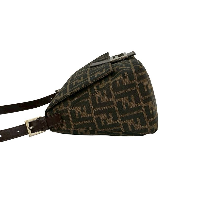 Fendi Mamma Bucket Zucca FF Pattern Leather Canvas Shoulder Bag Brown Black