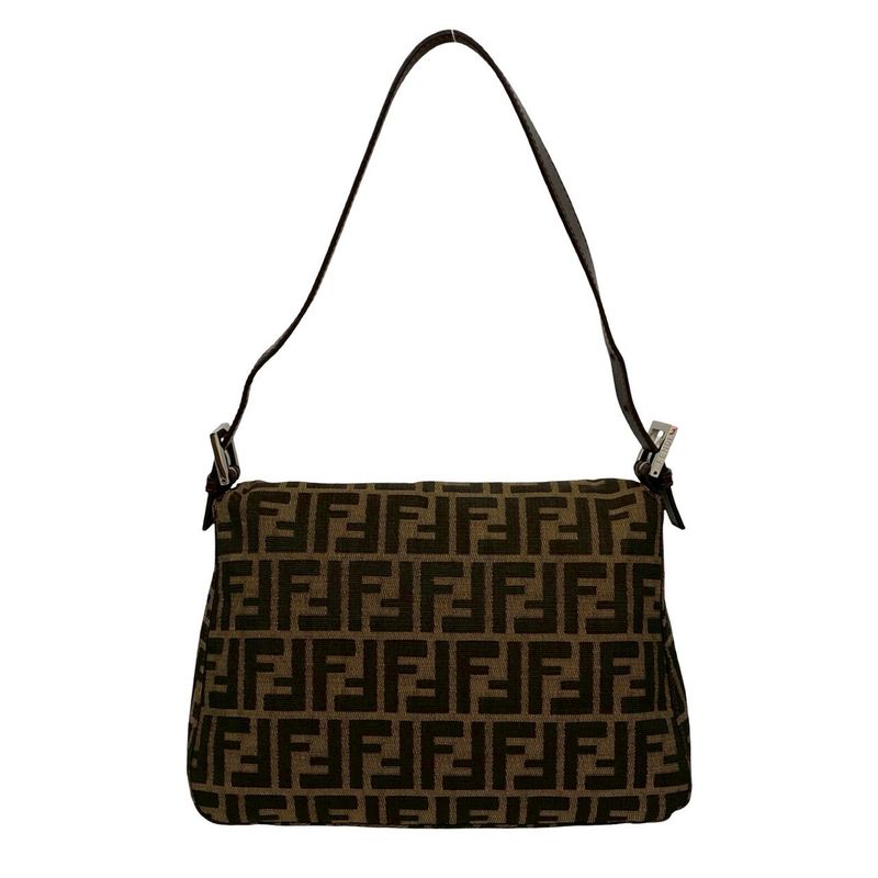 Fendi Mamma Bucket Zucca FF Pattern Leather Canvas Shoulder Bag Brown Black