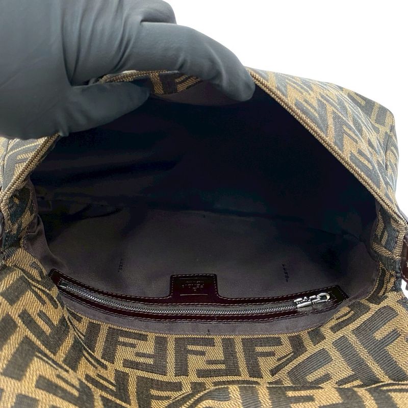 Fendi Mamma Bucket Zucca FF Pattern Leather Canvas Shoulder Bag Brown Black
