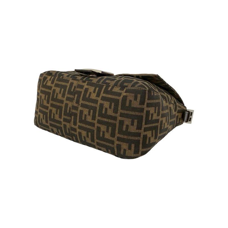 Fendi Mamma Bucket Zucca FF Pattern Leather Canvas Shoulder Bag Brown Black
