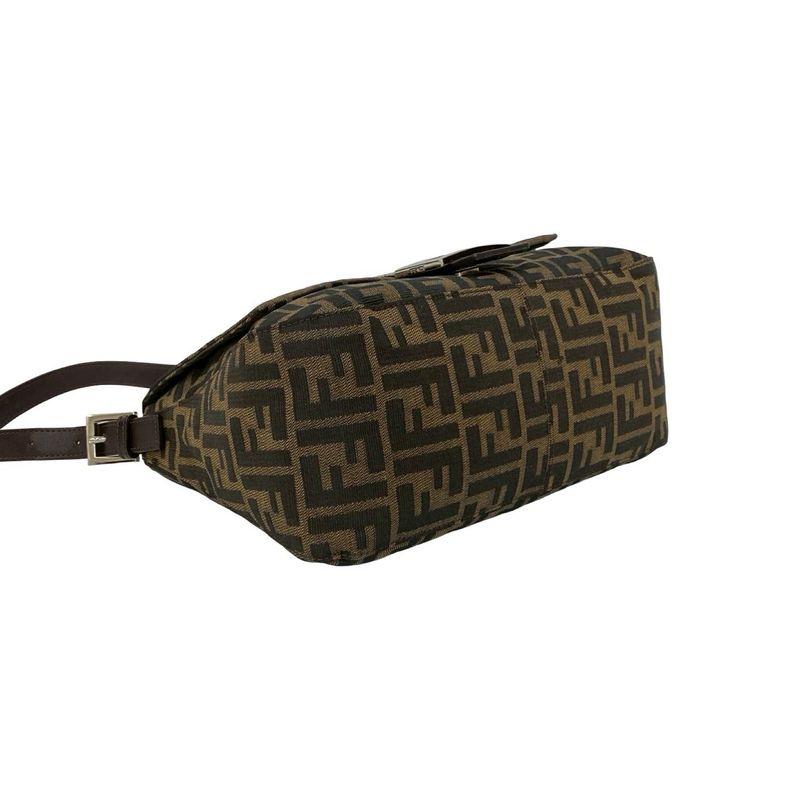 Fendi Mamma Bucket Zucca FF Pattern Leather Canvas Shoulder Bag Brown Black