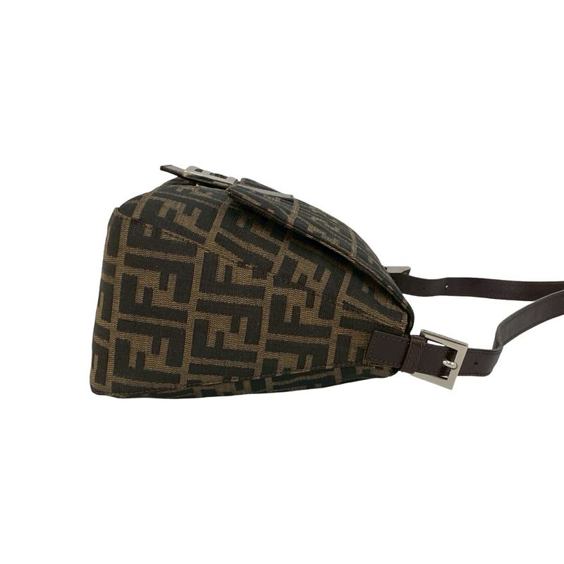 Fendi Mamma Bucket Zucca FF Pattern Leather Canvas Shoulder Bag Brown Black