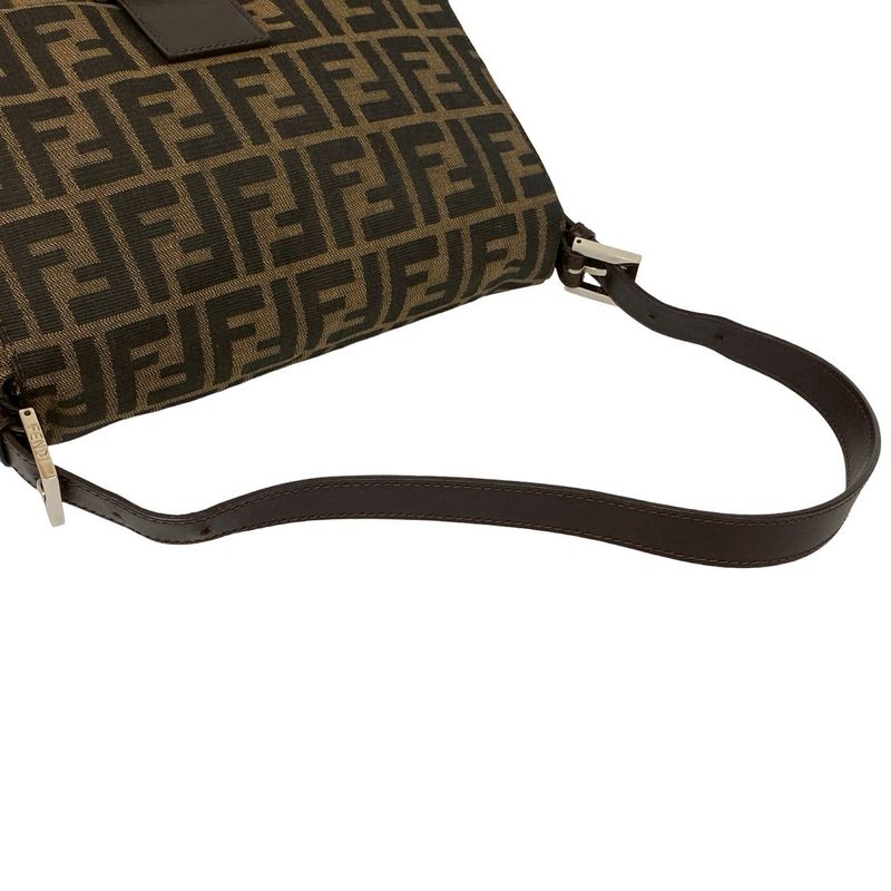 Fendi Mamma Bucket Zucca FF Pattern Leather Canvas Shoulder Bag Brown Black