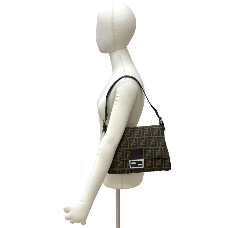 Fendi Mamma Bucket Zucca FF Pattern Leather Canvas Shoulder Bag Brown Black