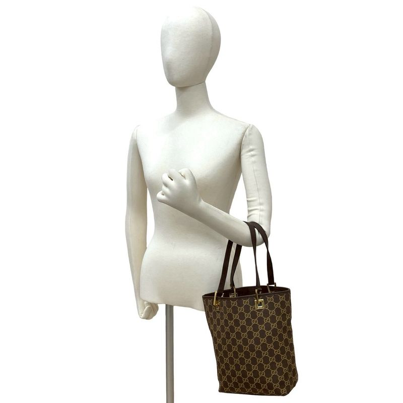 Gucci GG Pattern Canvas Leather Handbag Mini Tote