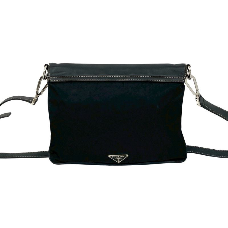 Prada Triangle Logo Leather Tessuto Shoulder Bag