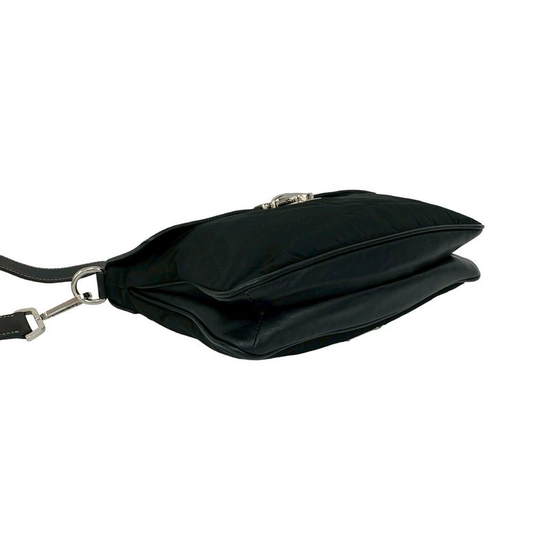 Prada Triangle Logo Leather Tessuto Shoulder Bag