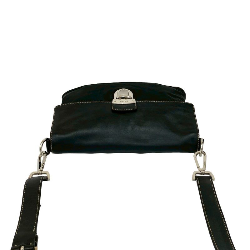 Prada Triangle Logo Leather Tessuto Shoulder Bag