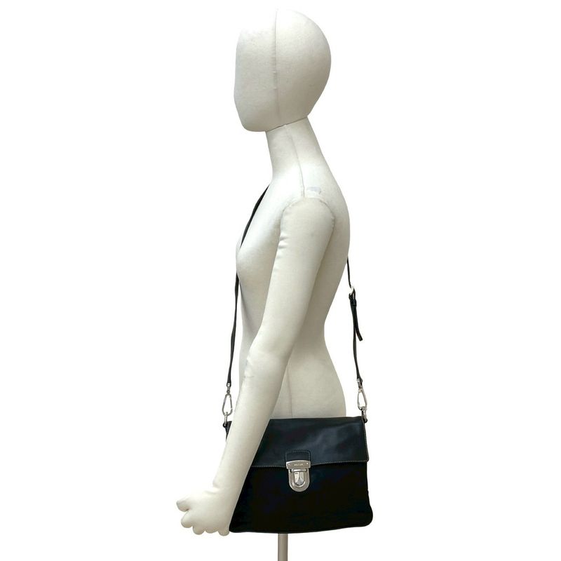 Prada Triangle Logo Leather Tessuto Shoulder Bag