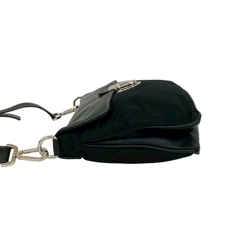 Prada Triangle Logo Leather Tessuto Shoulder Bag