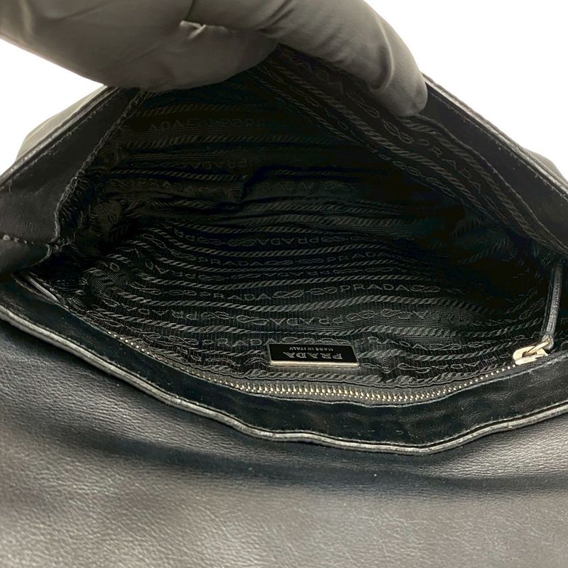 Prada Triangle Logo Leather Tessuto Shoulder Bag