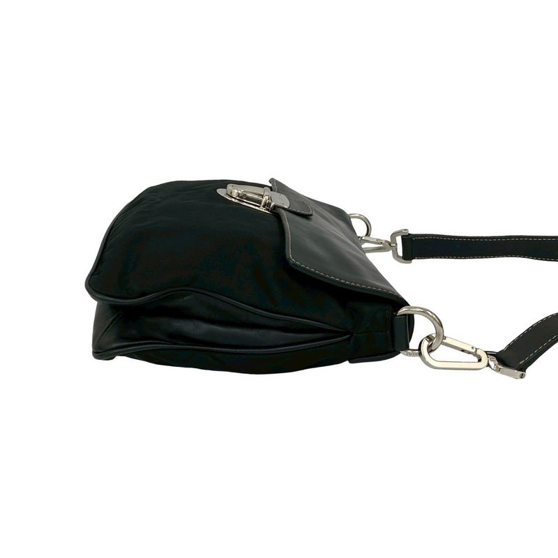 Prada Triangle Logo Leather Tessuto Shoulder Bag