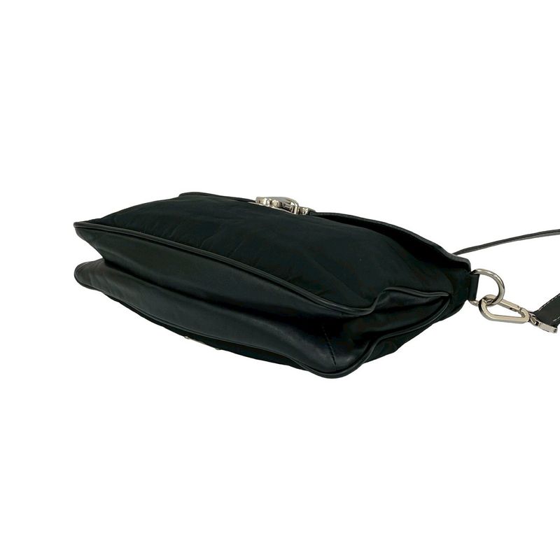 Prada Triangle Logo Leather Tessuto Shoulder Bag