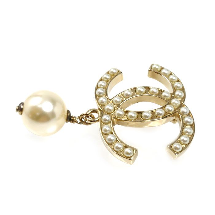 Chanel CC Logo Faux Pearl Brooch