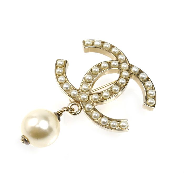 Chanel CC Logo Faux Pearl Brooch