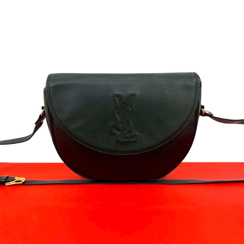 Saint Laurent Yves YSL Logo Stitch Leather Shoulder Bag