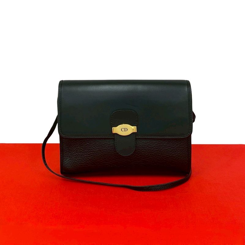 Dior Vintage CD Logo Leather Shoulder Bag