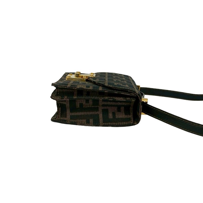 Fendi Zucca FF Pattern Canvas Leather Shoulder Bag Semi Pochette Brown Black