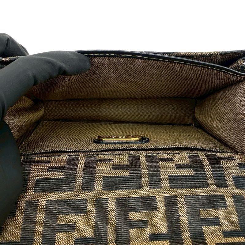 Fendi Zucca FF Pattern Canvas Leather Shoulder Bag Semi Pochette Brown Black