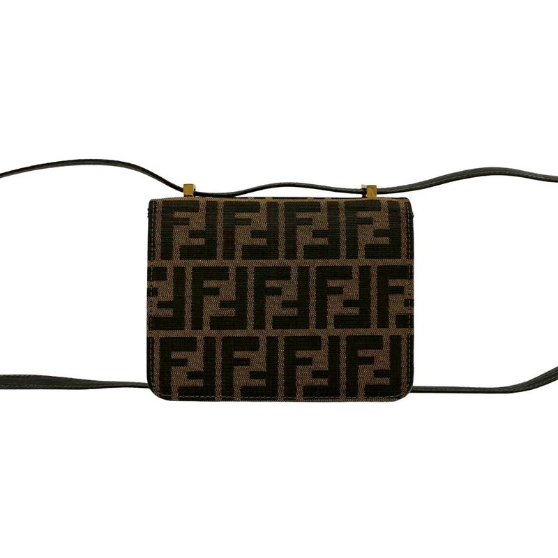 Fendi Zucca FF Pattern Canvas Leather Shoulder Bag Semi Pochette Brown Black