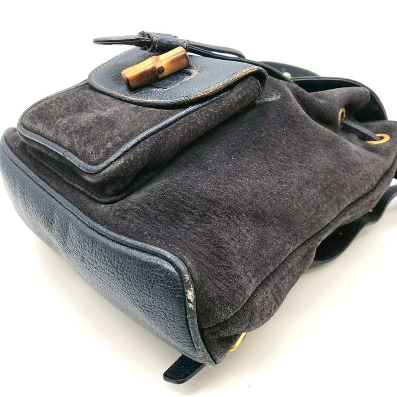 Gucci 003 Bamboo Backpack Suede Navy Vintage