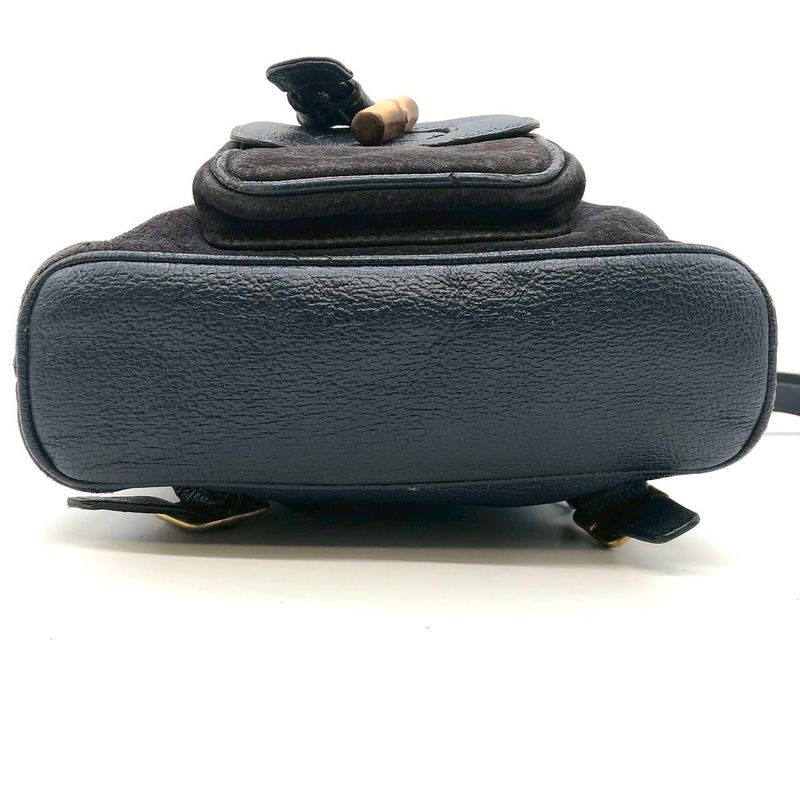 Gucci 003 Bamboo Backpack Suede Navy Vintage