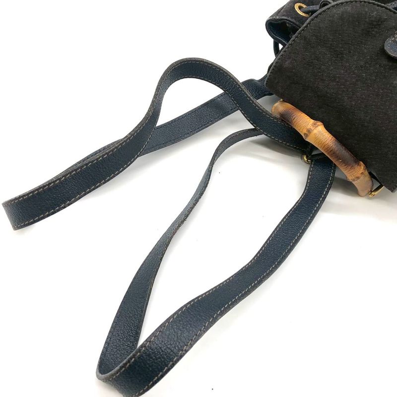 Gucci 003 Bamboo Backpack Suede Navy Vintage