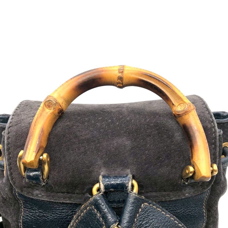 Gucci 003 Bamboo Backpack Suede Navy Vintage