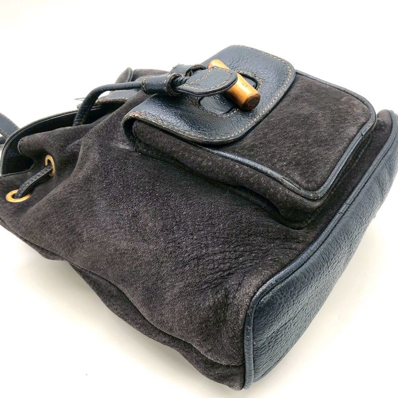 Gucci 003 Bamboo Backpack Suede Navy Vintage