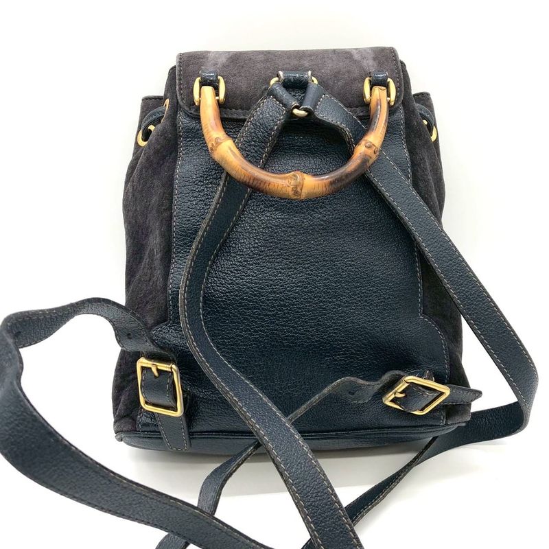 Gucci 003 Bamboo Backpack Suede Navy Vintage