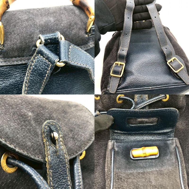 Gucci 003 Bamboo Backpack Suede Navy Vintage