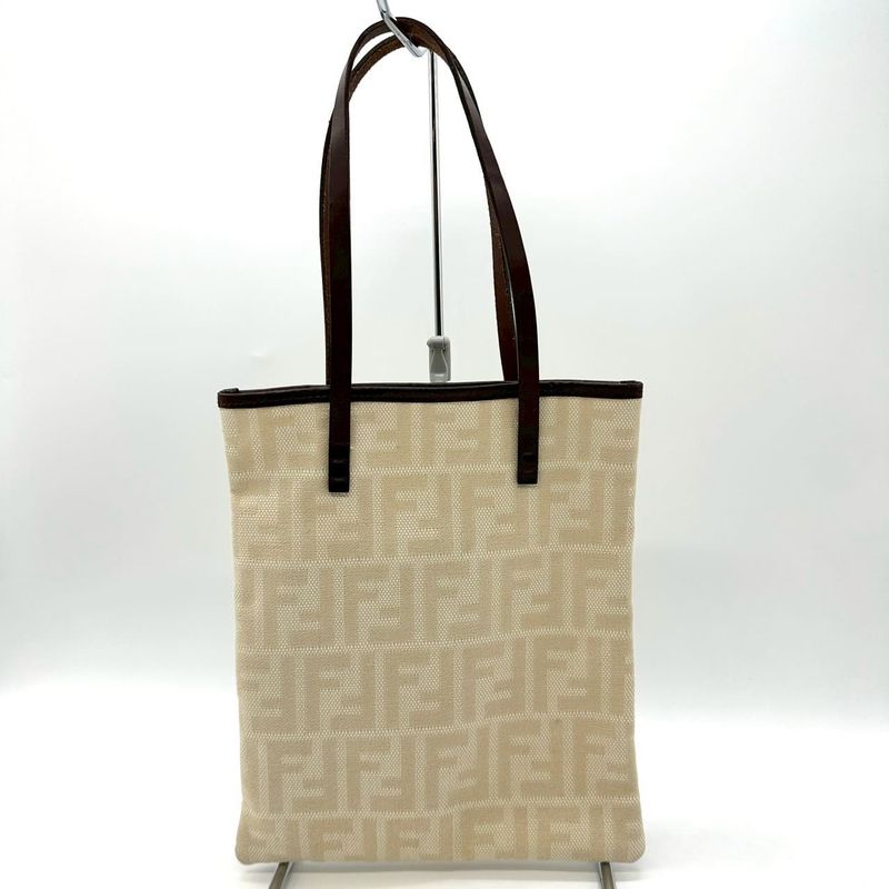 Fendi Tote Zucca Canvas Leather Off White Vintage