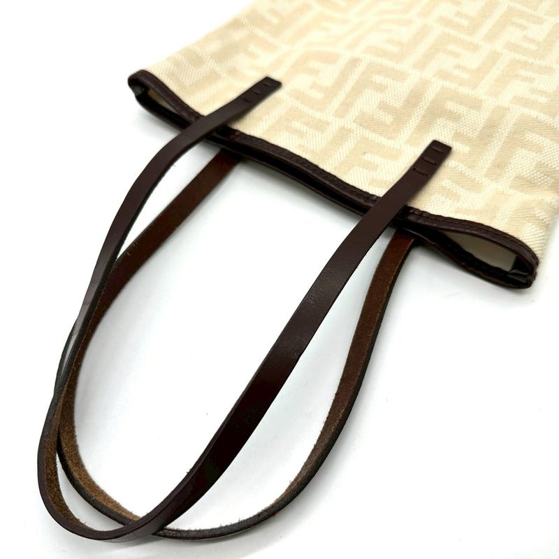 Fendi Tote Zucca Canvas Leather Off White Vintage