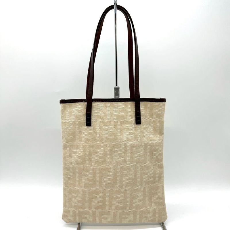 Fendi Tote Zucca Canvas Leather Off White Vintage
