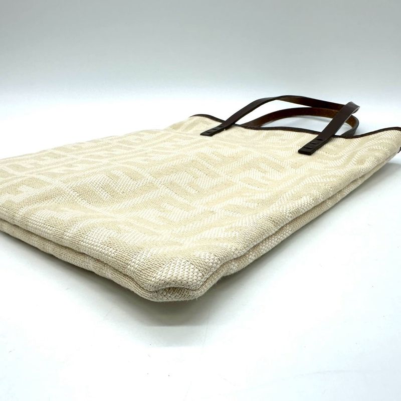 Fendi Tote Zucca Canvas Leather Off White Vintage