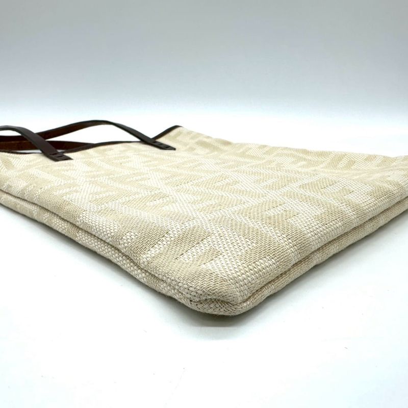 Fendi Tote Zucca Canvas Leather Off White Vintage