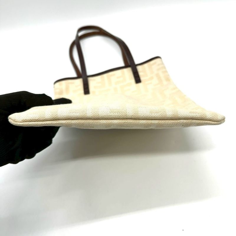 Fendi Tote Zucca Canvas Leather Off White Vintage