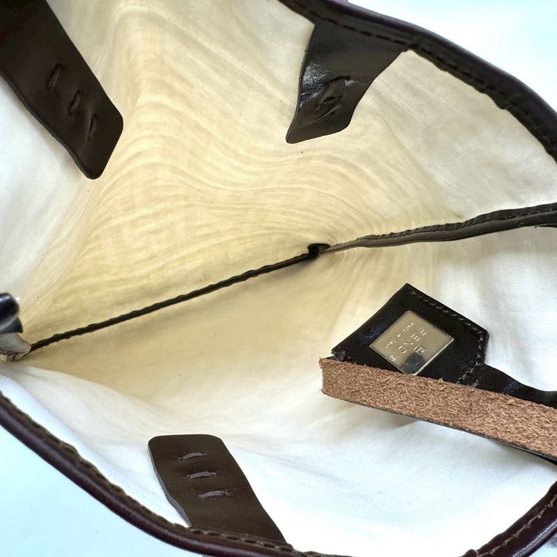 Fendi Tote Zucca Canvas Leather Off White Vintage