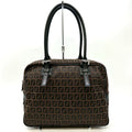 Fendi Tote Zucchino Canvas Leather Dark Brown Black Vintage