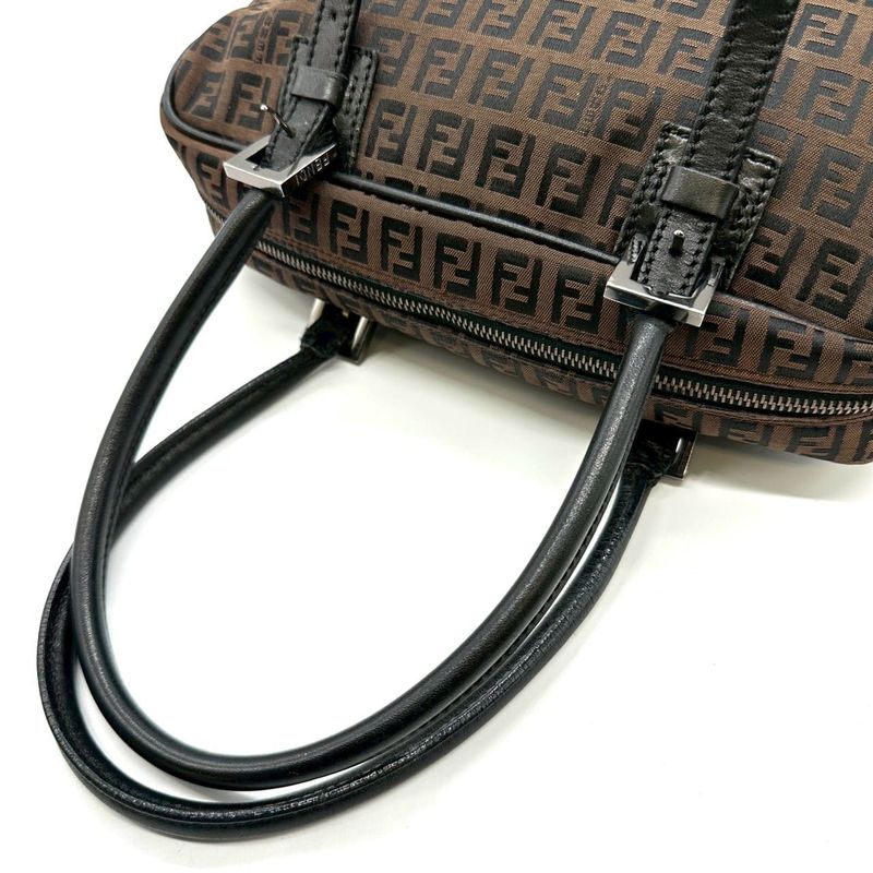 Fendi Tote Zucchino Canvas Leather Dark Brown Black Vintage