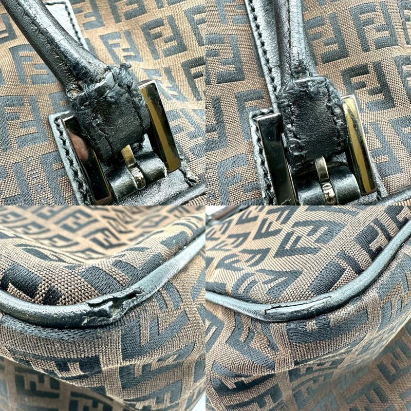 Fendi Tote Zucchino Canvas Leather Dark Brown Black Vintage