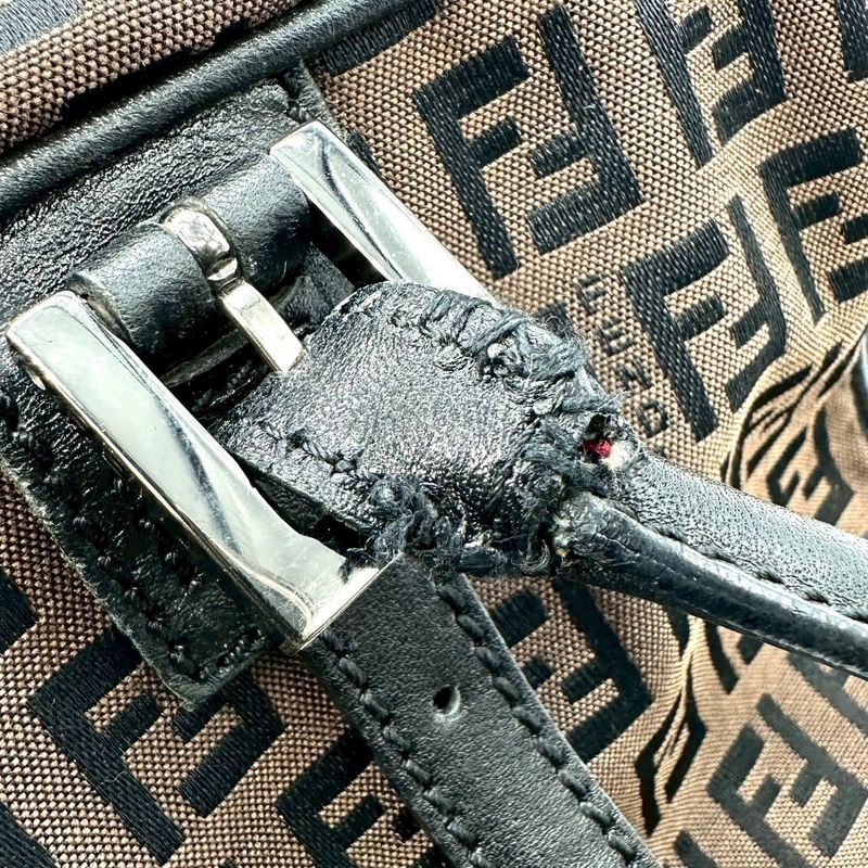 Fendi Tote Zucchino Canvas Leather Dark Brown Black Vintage