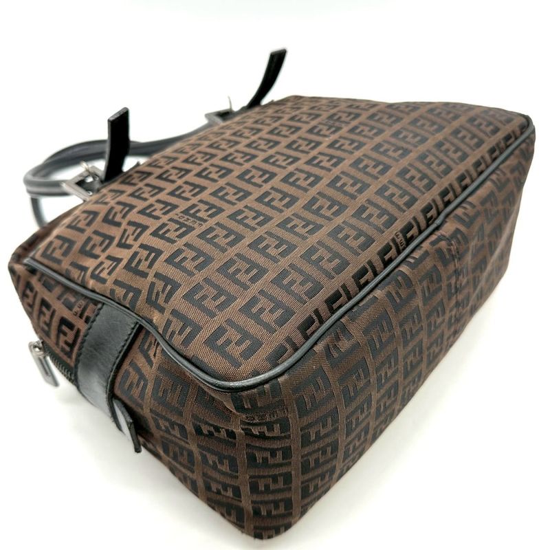 Fendi Tote Zucchino Canvas Leather Dark Brown Black Vintage