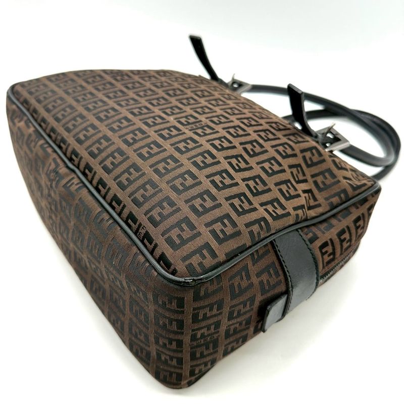 Fendi Tote Zucchino Canvas Leather Dark Brown Black Vintage