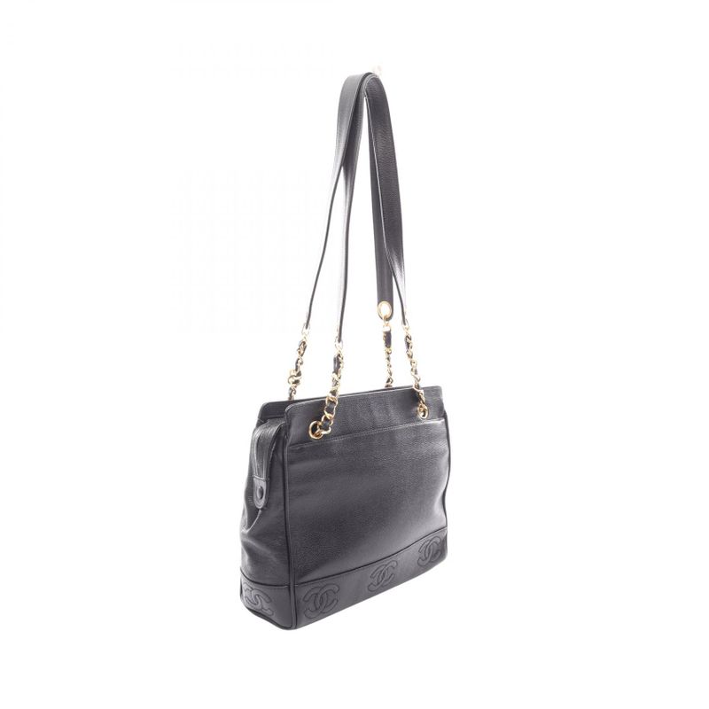 Chanel Shoulder Bag Triple CC Logo Black Leather Coco Tote
